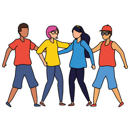 happy men and women hugging friendly vector illustrationのイラスト素材