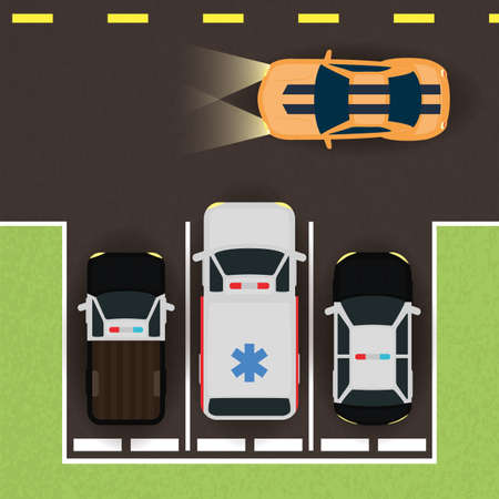 group of cars in parking zone scene vector illustration designのイラスト素材