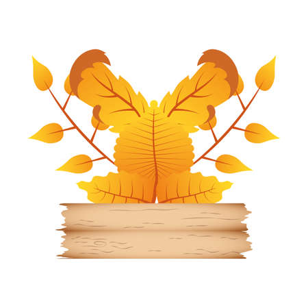 autumn branch with leafs and wooden label decorative crown vector illustration designのイラスト素材