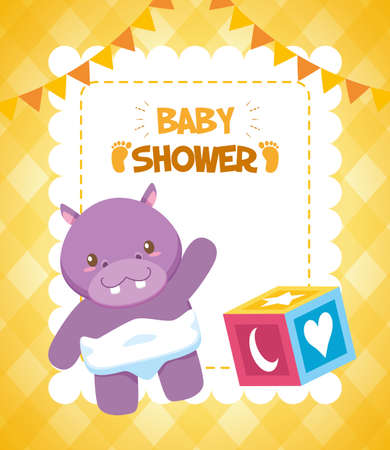 hippo cube baby shower card vector illustrationのイラスト素材