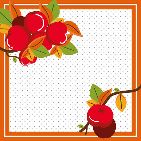 frame with apples of autumn in branches hanging vector illustration designのイラスト素材