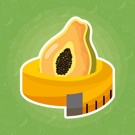 fresh papaya tropical fruit with tape measure vector illustration designのイラスト素材