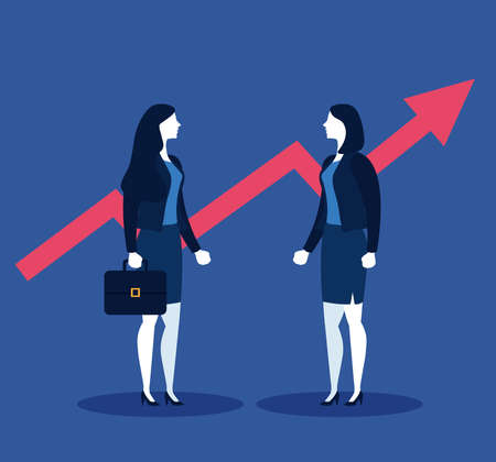 Businesswomen with suitcase and increase arrow on blue background design, business and management theme Vector illustrationのイラスト素材