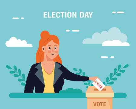 Election day woman with vote paper and box design, president government and campaign theme Vector illustrationのイラスト素材