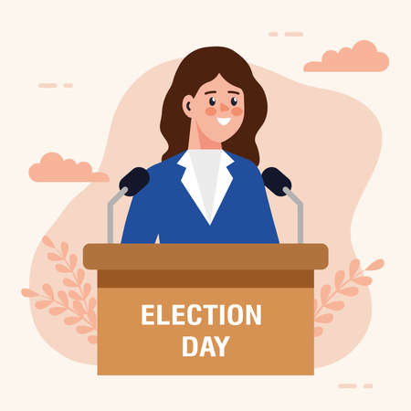 Election day woman president on podium design, president government and campaign theme Vector illustrationのイラスト素材