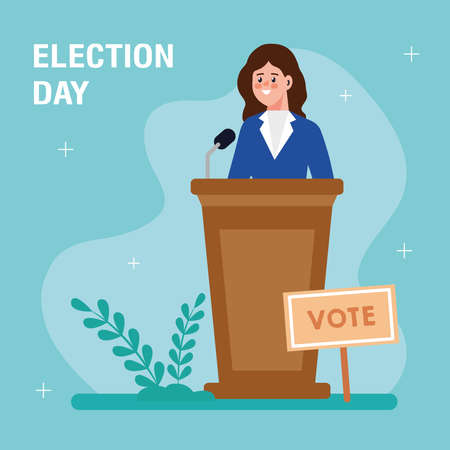 Election day woman president on podium design, president government and campaign theme Vector illustrationのイラスト素材
