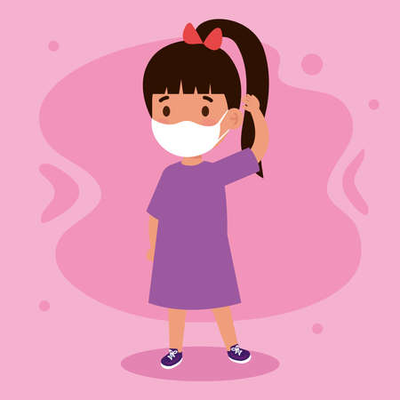 New normal of girl kid with mask design of covid 19 virus and prevention theme Vector illustrationのイラスト素材