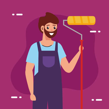 painter man with roll design of remodeling construction working and repairing theme Vector illustrationのイラスト素材