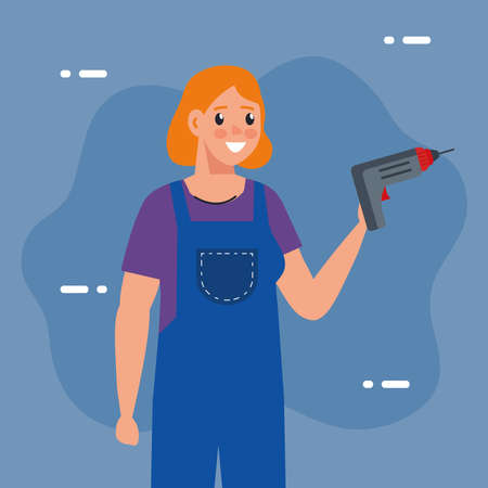 constructer woman with drill design of remodeling working and repairing theme Vector illustrationのイラスト素材