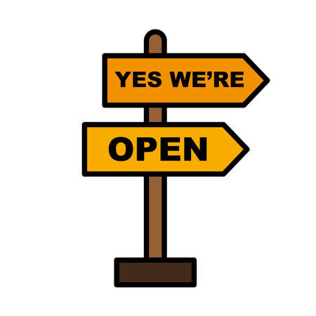 yes we are open road sign line and fill style icon design of Shopping commerce and covid 19 theme Vector illustrationのイラスト素材
