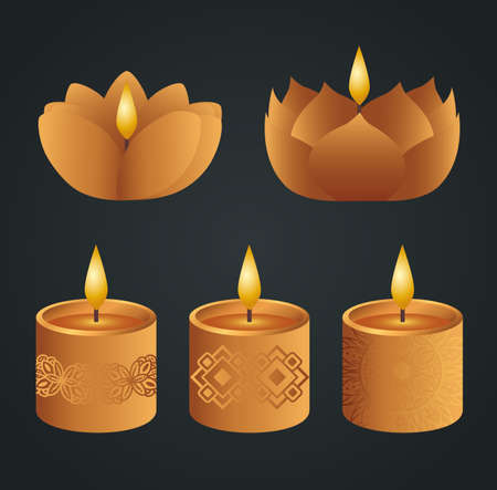 Happy diwali diya candles set design, Festival of lights theme Vector illustrationのイラスト素材