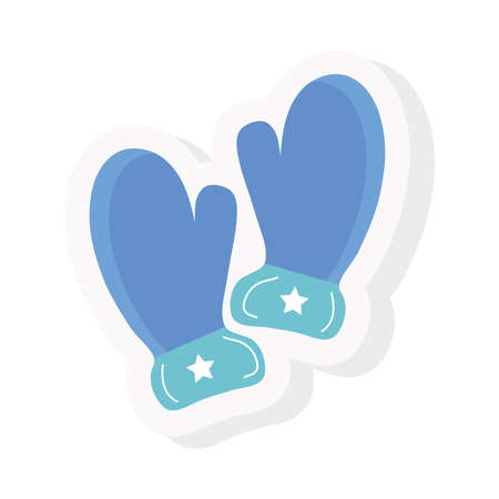 Winter gloves sticker and flat style icon design of Cloth season cold textile fashion warm accessory new year merry christmas and celebration theme Vector illustrationのイラスト素材