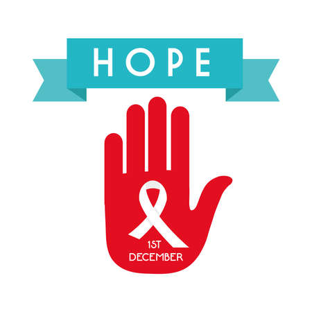 hope world aids day with ribbon on hand design, first december and awareness theme Vector illustrationのイラスト素材