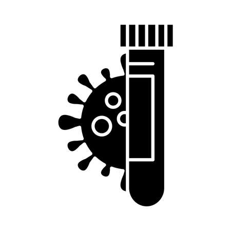 covid 19 virus and test tube silhouette style icon design of 2019 ncov cov and coronavirus theme Vector illustrationのイラスト素材