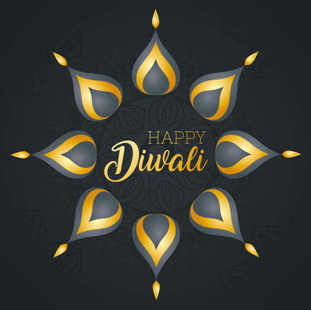 Happy diwali with petals candles design, Festival of lights theme Vector illustrationのイラスト素材