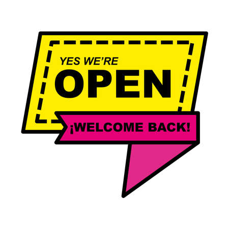 we are open welcome back ribbon line and fill style icon design of Shopping commerce and covid 19 theme Vector illustrationのイラスト素材