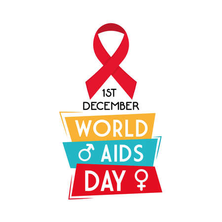 World aids day with ribbon female and male gender design, first december and awareness theme Vector illustrationのイラスト素材