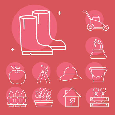 Gardening line style icon collection design, garden planting and nature theme Vector illustrationのイラスト素材