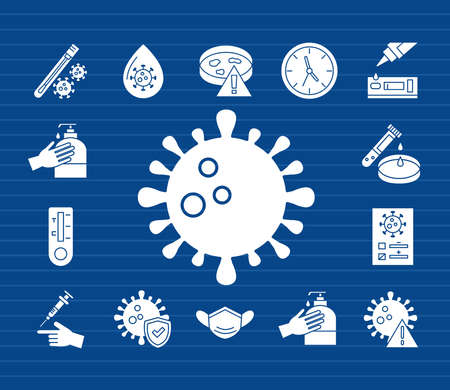 covid 19 virus test silhouette style icons design of 2019 ncov cov and coronavirus theme Vector illustrationのイラスト素材