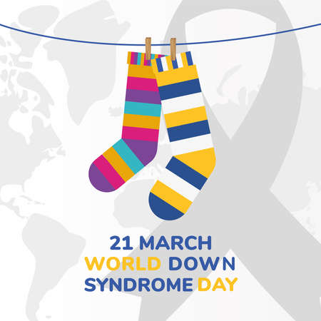 World down syndrome day striped socks hanging design, Disability awareness and support theme Vector illustrationのイラスト素材