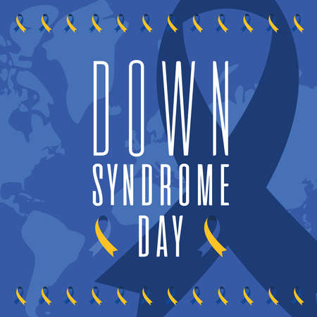 down syndrome day ribbon on world map background design, Disability awareness and support theme Vector illustrationのイラスト素材