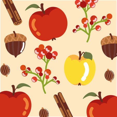 pattern of apples with decoration of autumn vector illustration designのイラスト素材