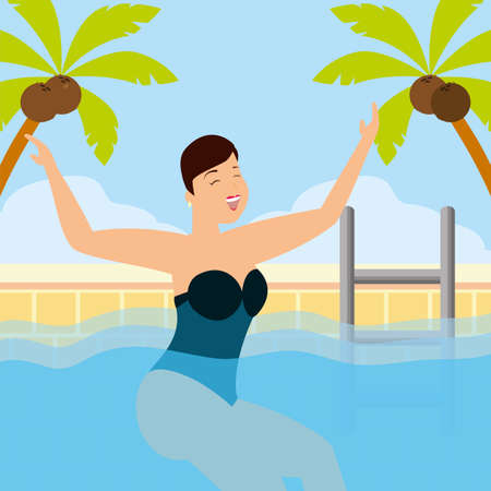 woman in swimming pool vacations summer time vector illustrationのイラスト素材