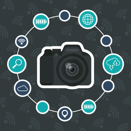 photography camera connection gadgets technology vector illustration