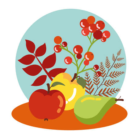 fruits of autumn with leaves decoration vector illustration designのイラスト素材