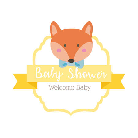 baby shower lettering with fox hand draw style vector illustration designのイラスト素材