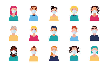 dirvesity people wearing medical mask flat style vector illustration designのイラスト素材