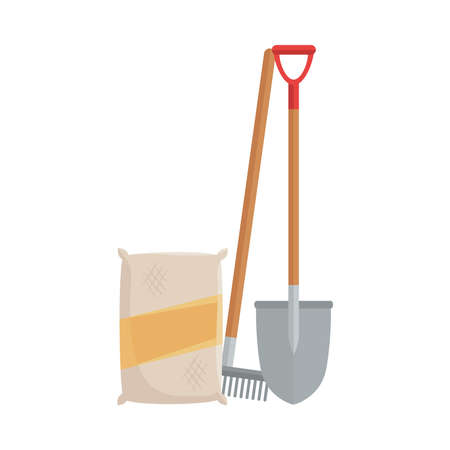 Gardening seeds bag rake and shovel design, garden planting and nature theme Vector illustrationのイラスト素材