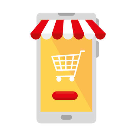 shopping cart in smartphone design of commerce and market theme Vector illustrationのイラスト素材
