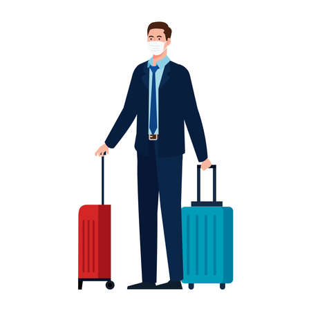 New normal of man with mask and travel bags design of covid 19 virus and prevention theme Vector illustrationのイラスト素材