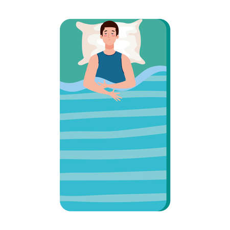man on bed with insomnia design, sleep and night theme Vector illustrationのイラスト素材