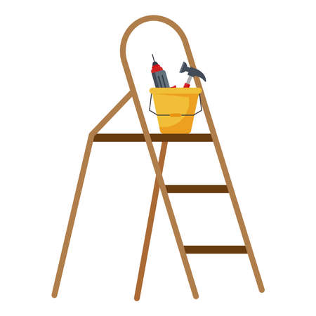 construction tools bucket on ladder design of remodeling working and repairing theme Vector illustrationのイラスト素材