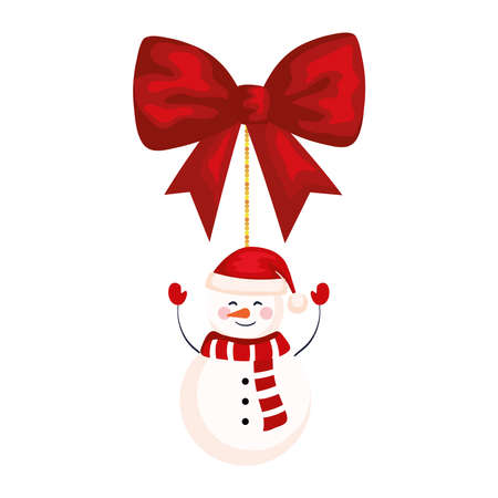 merry christmas snowman with bowtie hanging design, winter season and decoration theme Vector illustrationのイラスト素材