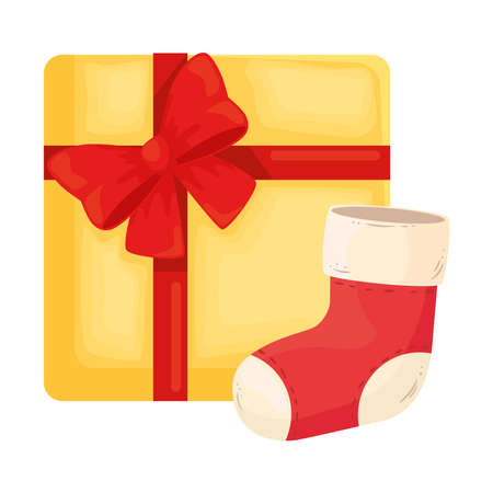 merry christmas boot and gift design, winter season and decoration theme Vector illustrationのイラスト素材