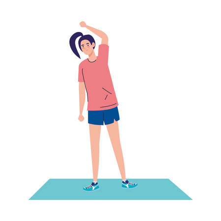 Woman cartoon stretching on mat design, sport and bodybuilding theme Vector illustrationのイラスト素材