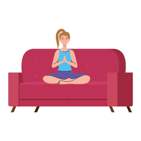 woman meditating on couch design of Activity and leisure theme Vector illustrationのイラスト素材