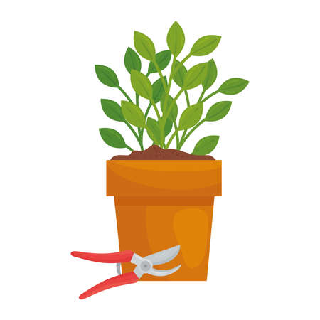 Gardening pliers and plant inside pot design, garden planting and nature theme Vector illustrationのイラスト素材