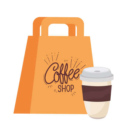 coffee mug and shop bag design of drink caffeine breakfast and beverage theme Vector illustrationのイラスト素材