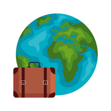 travel bag in front of world design, trip tourism and journey theme Vector illustrationのイラスト素材