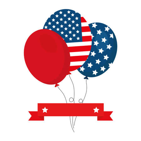 Usa flag balloons with ribbon design, United states independence day and national theme Vector illustrationのイラスト素材