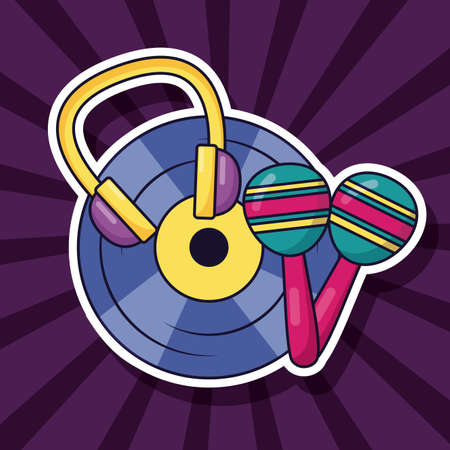 vinyl headphones maracas music colorful background vector illustrationのイラスト素材