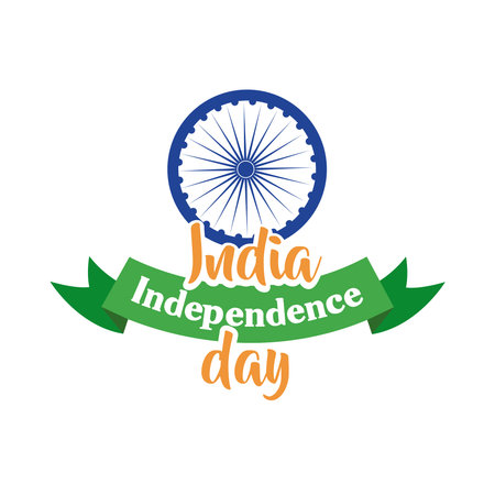 india independence day celebration with ashoka chakra with ribbon flat style vector illustration...