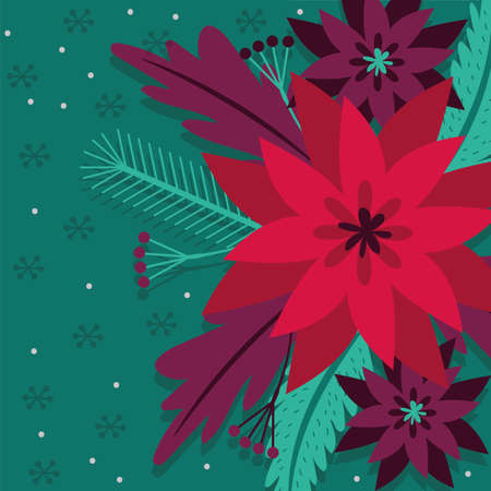merry christmas card with flowers garden decoration vector illustration designのイラスト素材