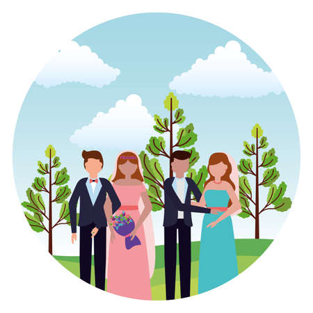 brides and grooms wedding day putdoors vector illustrationのイラスト素材