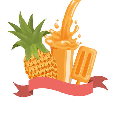 juice ice cream pineapple splash tropical fruits vector illustrationのイラスト素材