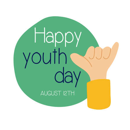 happy youth day lettering with hand rock and roll symbol flat style vector illustration designのイラスト素材